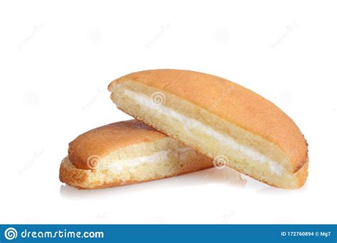 Two Slices of Vanilla Sponge Cake with Cream Filling Stock Photo ...