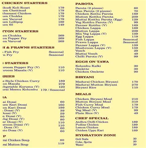 Menu Of Madurai Hut Indiranagar Bangalore