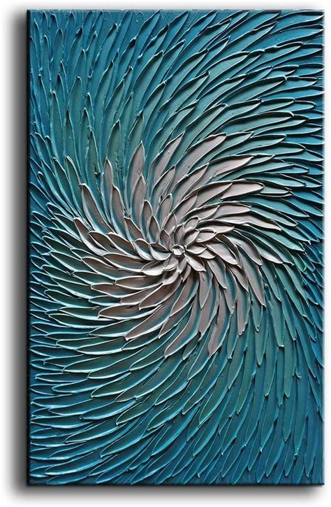 YaSheng Art - Contemporary Art Oil Painting on Canvas 3D Metallic Blue and Silver Texture ...