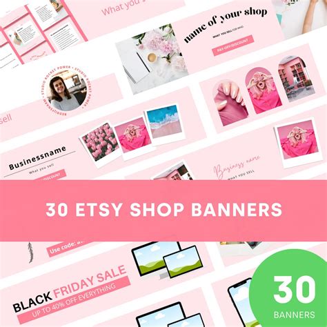 30 Etsy Shop Banner Templates Pink Editable Canva Banner Mockup