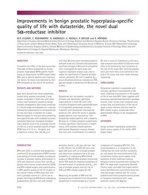 Pdf Improvements In Benign Prostatic Hyperplasia Specific Quality Of