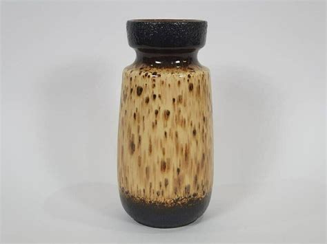 West German Pottery Fat Lava Vase With Chocolate Brown And Cream Glaze