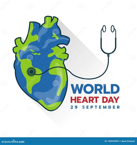 World Heart Day Banner With White Human Heart Sign And Stethoscope Sign