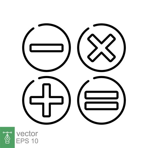 Math Sign Icon Simple Outline Style Plus Addition Minus