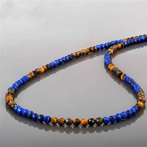 Natural Lapis Lazuli Necklace With Tiger Eyebeaded Tiger Eye Gemstone