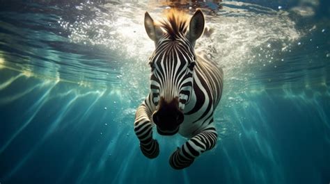 Premium Ai Image Zebra Jump Into A Water Underwater Photography