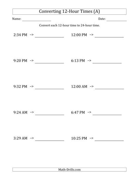 24 Hour Clock Converter Printable - Convert time from 24 hour clock to ...