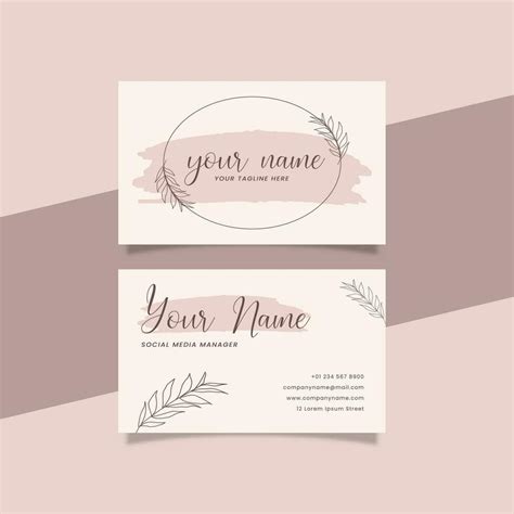 Printable Aesthetic Business Card Template Decorated With Pink Brush