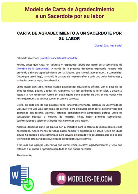 Carta De Agradecimiento A Un Sacerdote Por Su Labor En Word