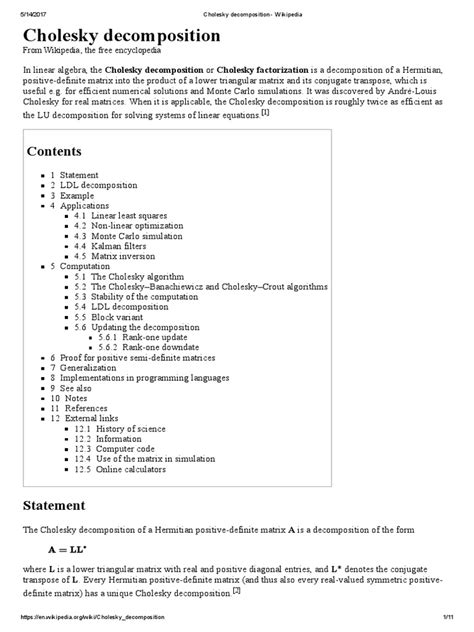 Cholesky Decomposition - Wikipedia | Matrix (Mathematics) | Applied ...