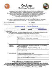 Cooking Merit Badge Worksheet Pdf Cooking Merit Badge Workbook This