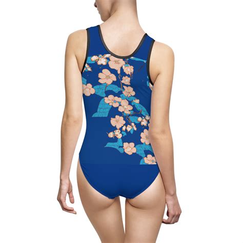 One Piece Swimsuit Blue Swimsuit Floral Swimsuit Etsy