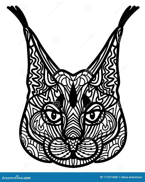 Doodle Vector Drawing Of A Prairie Lynx Head Made In Zen Art Style