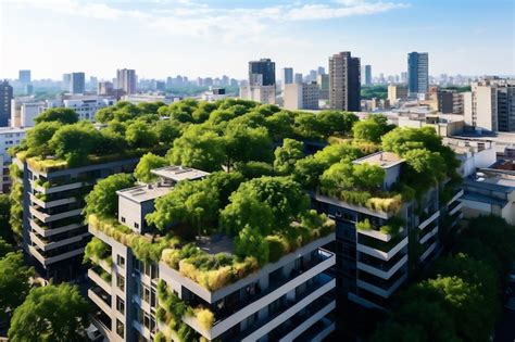 Premium Photo Gardens And Trees On The Roofs Of A Modern City The