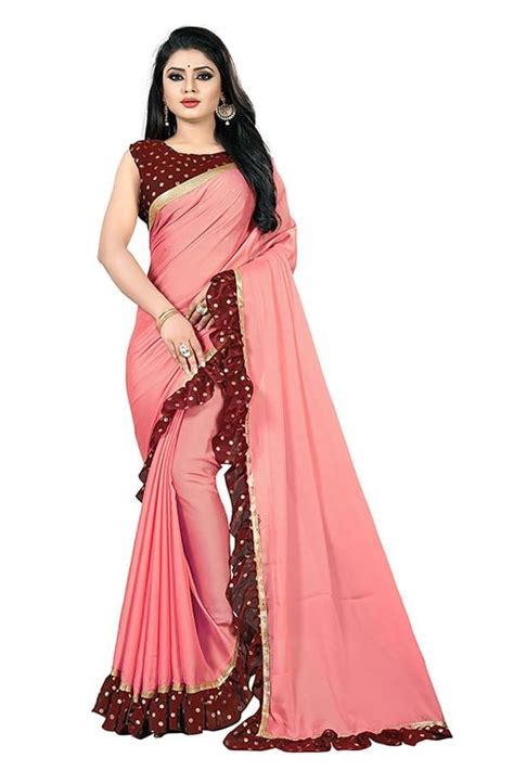 Anjaneya Sarees Peach Designer Silk Ruffle Saree JioMart