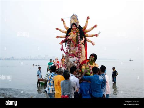 The Image Of Durga Idol Immersion Was Taken In Mumbai Chowpatty India