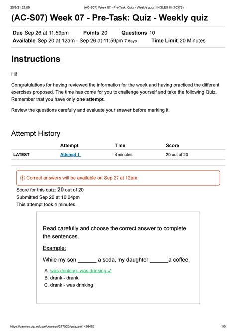 AC S07 Week 07 Pre Task Quiz Weekly Quiz Ingles III 10378 AC