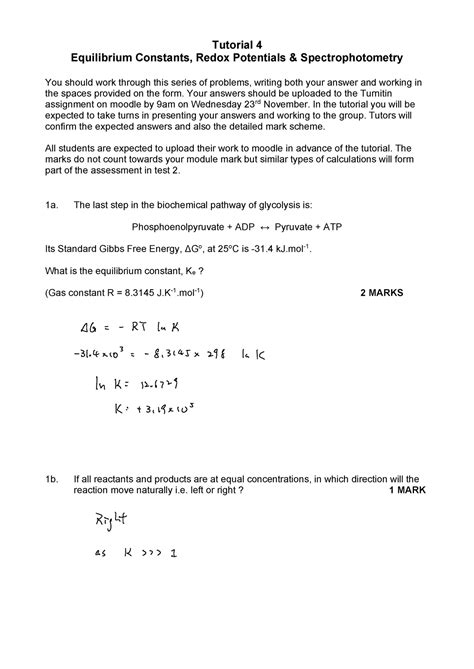 Tutorial 4 Calculations Done Tutorial 4 Equilibrium Constants Redox