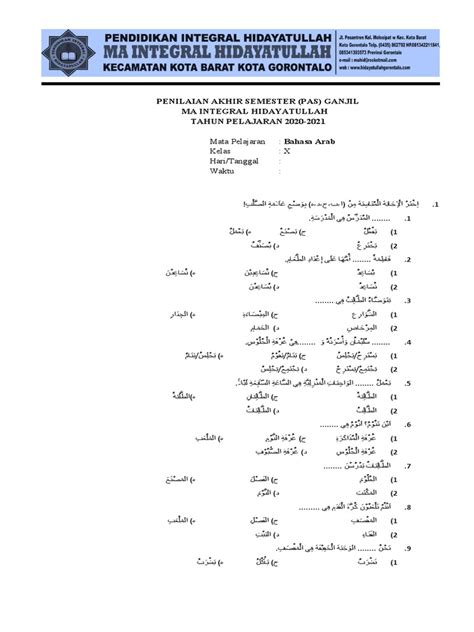 Soal Uas Bahasa Arab Kelas 10 Semester 1 Pdf