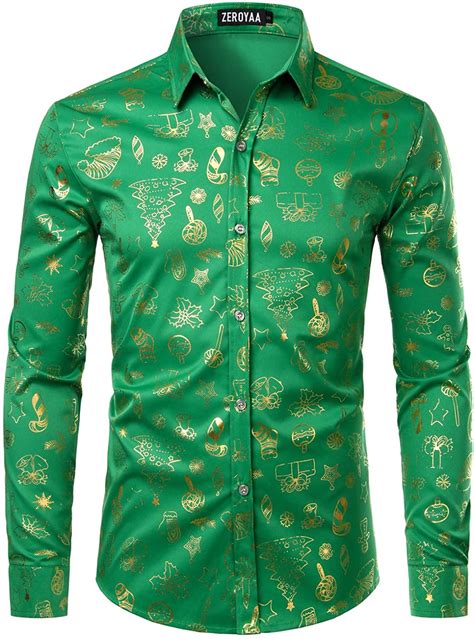 Zeroyaa Mens Hipster Gold Rose Printed Slim Fit Long Sleeve Dress