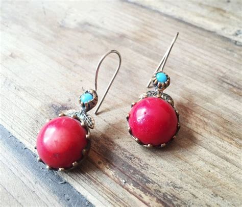 Vintage Handmade Coral And Turquoise Earrings Turquoise Earrings