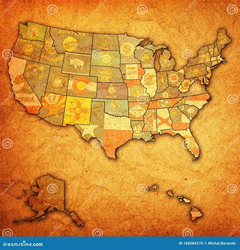 State Flags On Map Of Usa Stock Illustration Illustration Of Seal