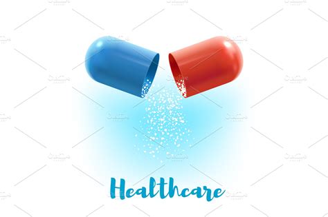 Open Capsule Pill 3d Poster For Medicine Design Graphic Objects