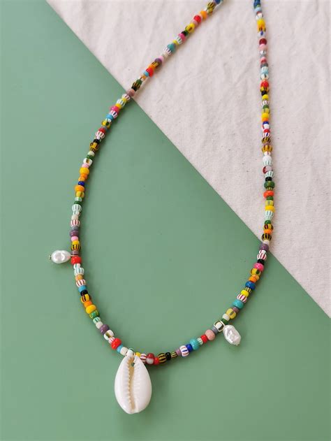 Single Cowrie Shell Colorful Beaded Necklacecowrie Shell Etsy