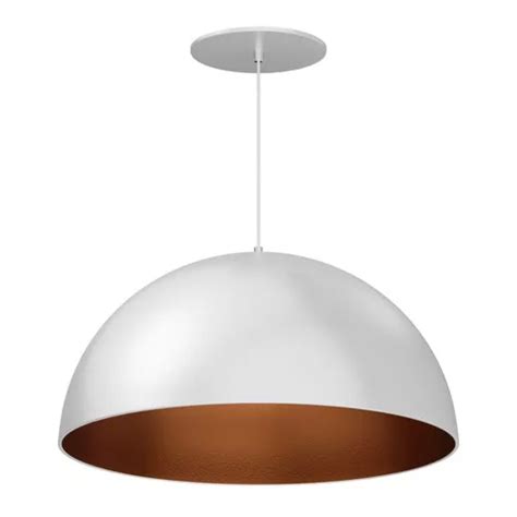 Lustre Pendente Meia Lua 40 Em Alumínio Branco Brilho Interior Cobre