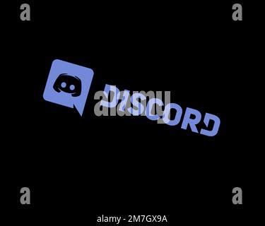 Discord software, rotated logo, black background Stock Photo - Alamy