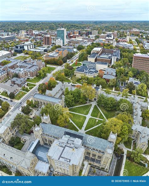 Aerial View Of University Of Michigan Law Quadrangle And Campus Gardens