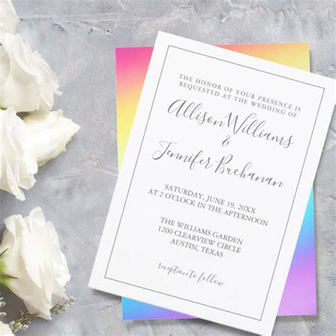 Simple Rainbow Chic Typography LGBTQ Gay Wedding Invitation Zazzle