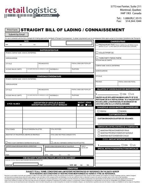 Free Bill Of Lading Template Word Excel Formats