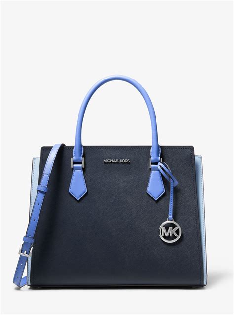 Bolso Satchel Hope Grande De Piel Saffiano En Dos Tonos Michael Kors De Color Azul Lyst