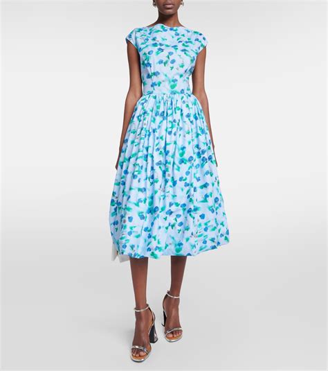 Floral Cotton Poplin Midi Dress In Blue Marni Mytheresa