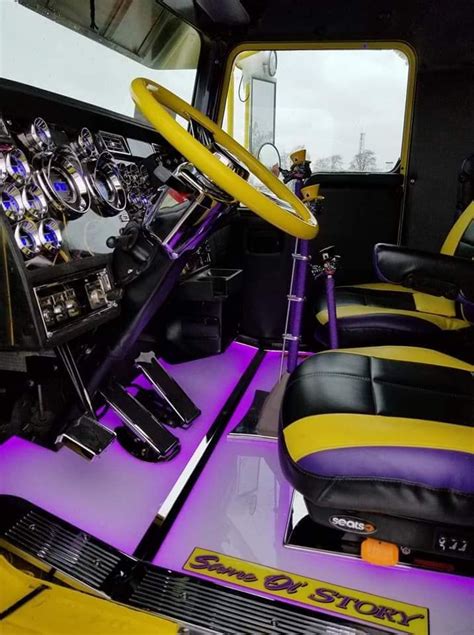 Custom Big Rig Truck Interior with Purple and Yellow Trims