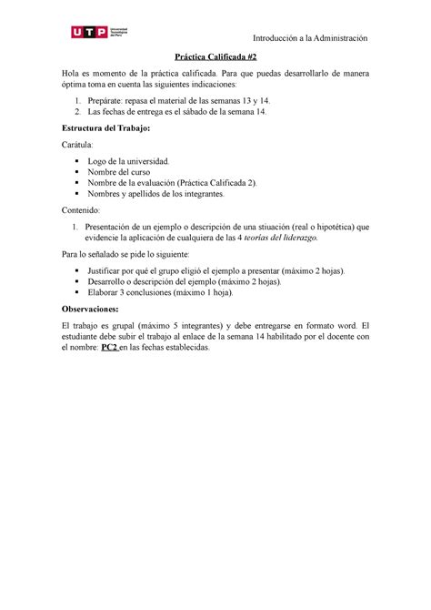 Indicaciones Pr Ctica Calificada Introducci N A La Administraci N