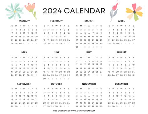 Free Yearly Calendar 2024 Printables 20 Beautiful Templates