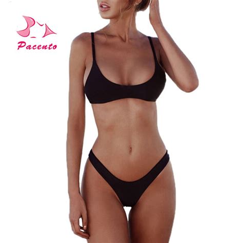 Pacento Solid Bikini Set Swimwear Backless Swim Suit For Women Swimsuit