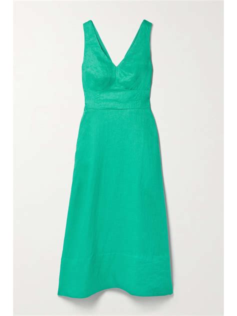 Green Rachel Bow Embellished Linen Midi Dress Saloni Net A Porter