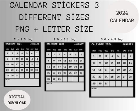 2024 Calendar Stickers, Printable Calendar, Monthly Calendar, Calendar Yearly, Digital Download ...