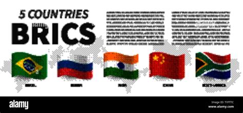 Brics Association Of 5 Countries And Flags And Map Waving Flag