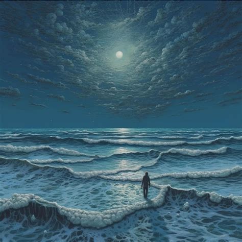 Premium Ai Image Man Standing On The Sea Shore Under The Moonlight D