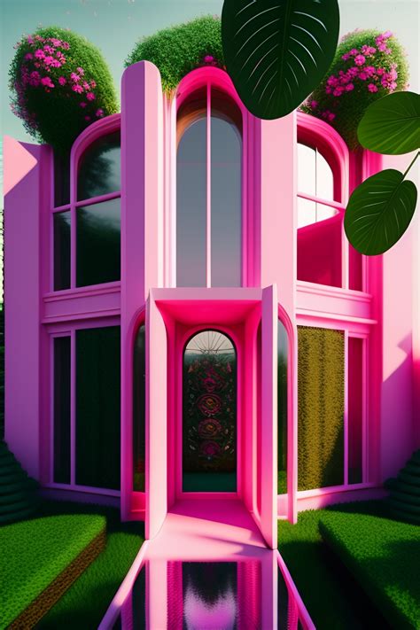 Lexica Architectural Photo Of A Maximalist Pink Solar Green House