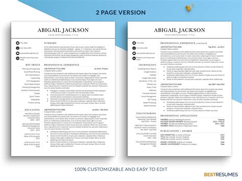 Two Column Resume Template Abigail Jackson