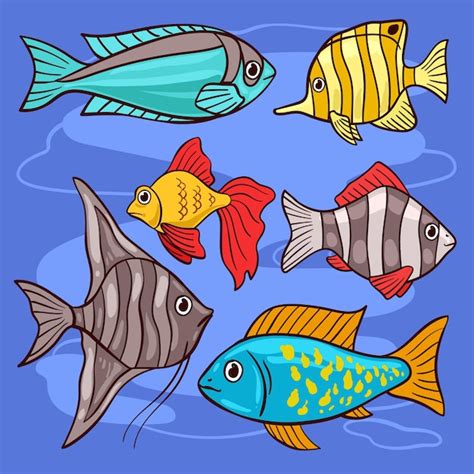 Cartoon Bunte Fische Vektor Illustration Premium Vektor