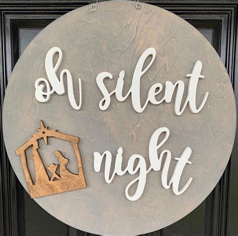 Oh Silent Night Farmhouse Door Hanger Wooden Door Hanger Etsy