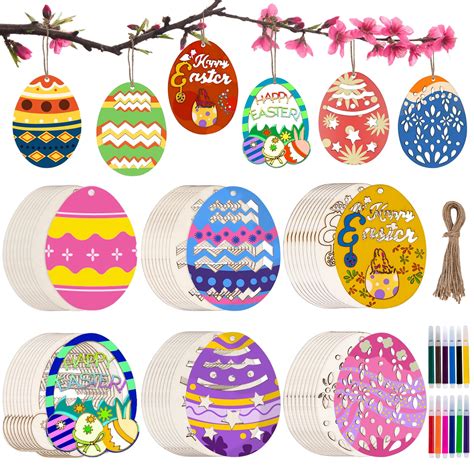 Pcs Wood Easter Egg Ornaments Egg Wood Diy Crafts Cutouts Easter Egg