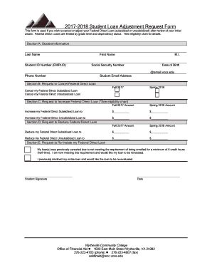 Fillable Online 2017 2018 Studnet Loan Adjustment Request Form Fax