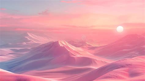 A Pink Landscape Painting with a Sunset, Clouds, and Water Stock Image ...